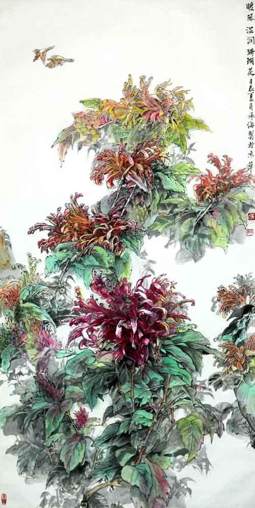 著名画家翟承海作品欣赏:珊瑚花