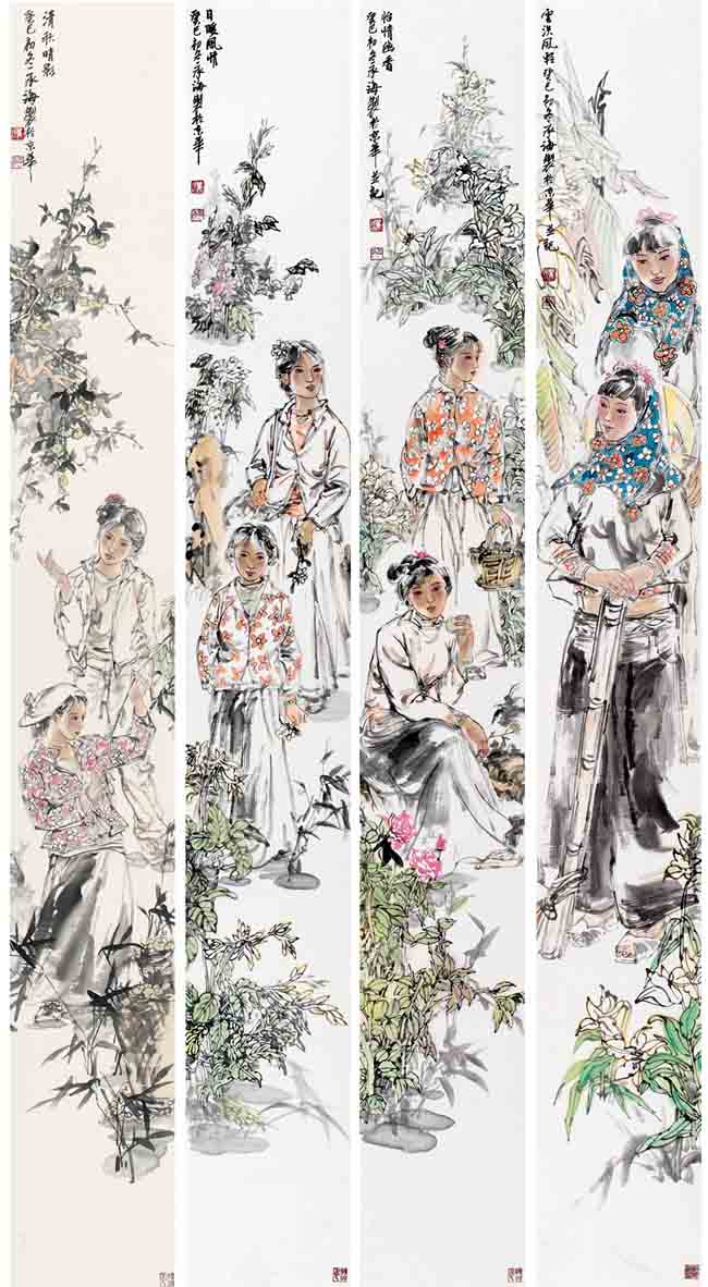 著名画家翟承海作品欣赏:条屏人物集锦2