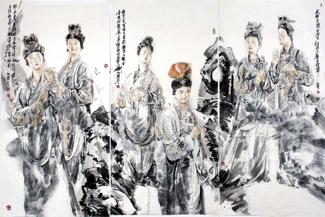 著名画家孟旭耀作品欣赏:晋韵图135CM×68CM×3CM