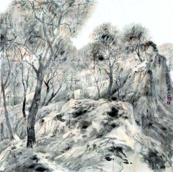 著名画家王爱忠山水画作品:霜降