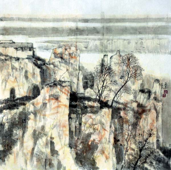 著名画家王爱忠山水画作品:夕阳