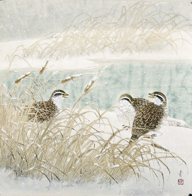 中国画家陈禾青先生作品欣赏:《瑞雪》66x66cm
