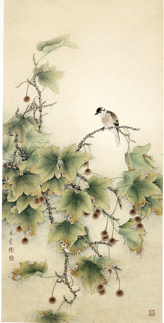 中国画家陈禾青先生作品欣赏:《幽谷秋风》132x66cm