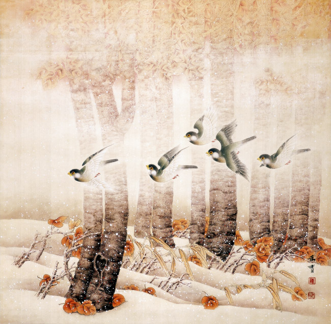 中国画家陈禾青先生作品欣赏:寒林初晓 120x95cm