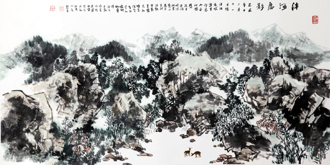 丁平安作品欣赏:《沣河鹿影》