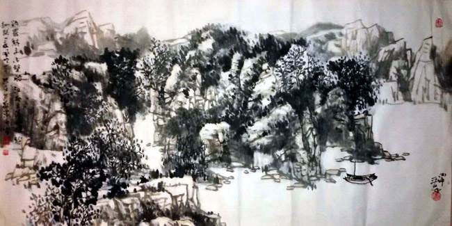 丁平安作品欣赏:钓罢归来不系船138x69cm