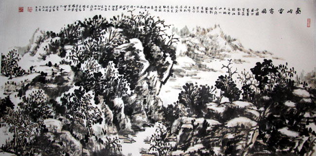 丁平安作品欣赏:《秦岭雪霁图》138x69cm
