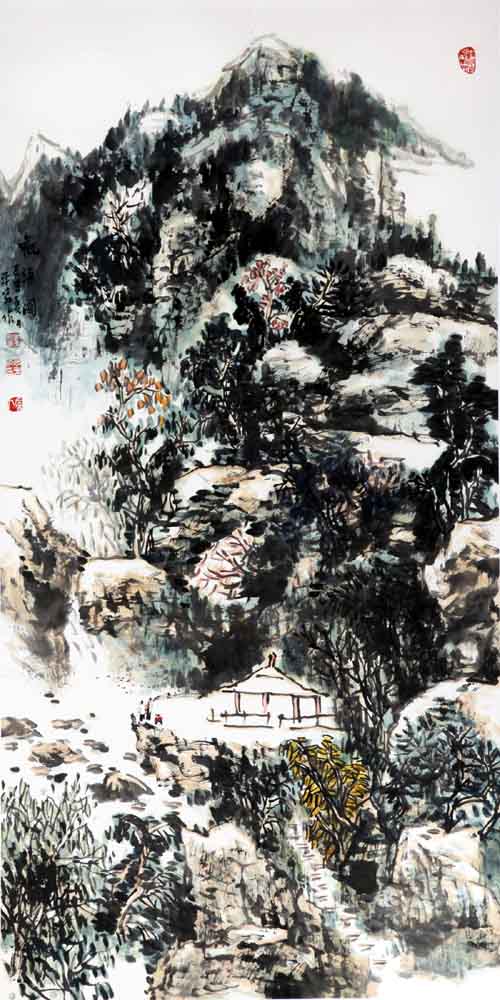 丁平安作品欣赏:观瀑图 138cmX69cm