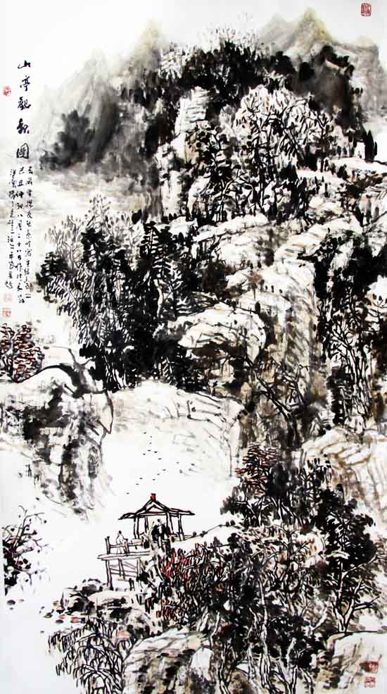 丁平安作品欣赏:山亭观秋图178×94cm