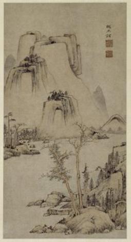 《江岸长亭图》轴,明,顾正谊