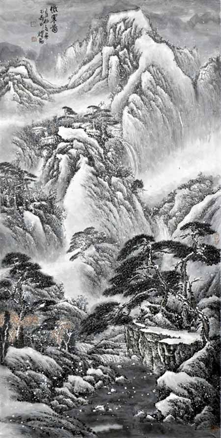 1983年始得安徽画家郑若泉先生启蒙,同时得到著名山水画家张建中