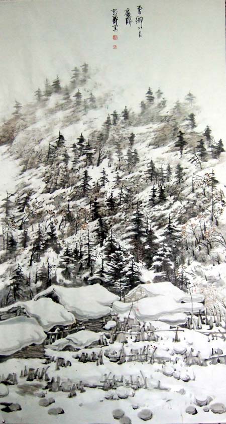 汤宽义先生作品欣赏-〈雪乡二月〉180 x 97 创作于 2010年8月