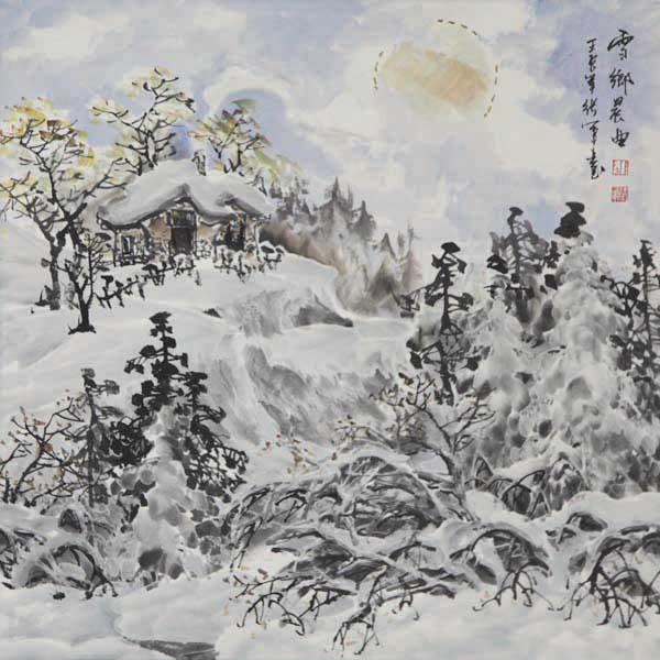 张军先生作品欣赏-雪乡晨曲   68×68cm  2012年