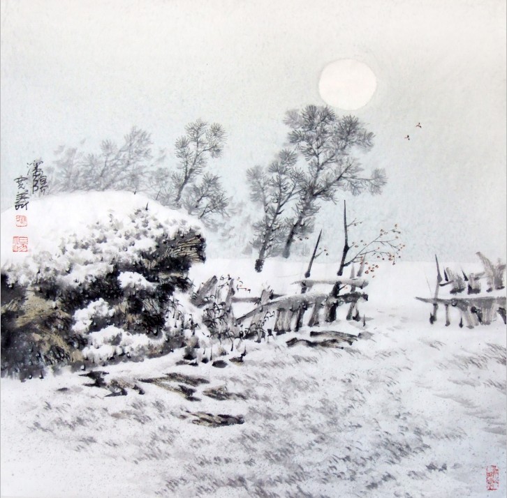 汤宽义先生作品欣赏- 雪连孤月  2010年  69 x 68