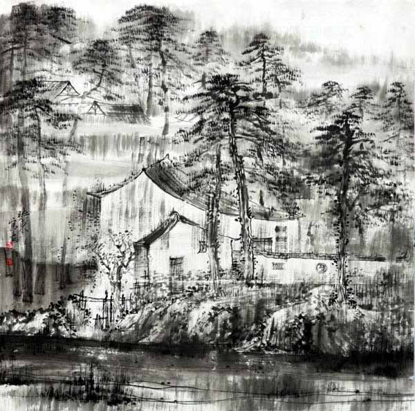 吴晓东先生作品欣赏-晨雾 2005年 生宣 68cm×68cm