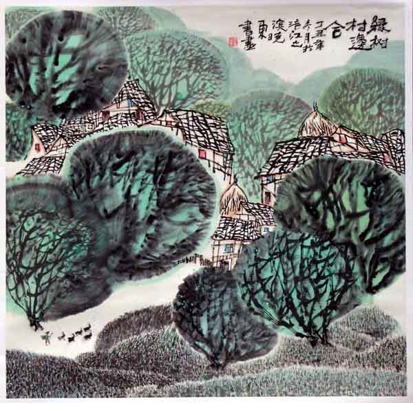 吴晓东先生作品欣赏-绿树村边合 1997年 生宣 68cm×68cm