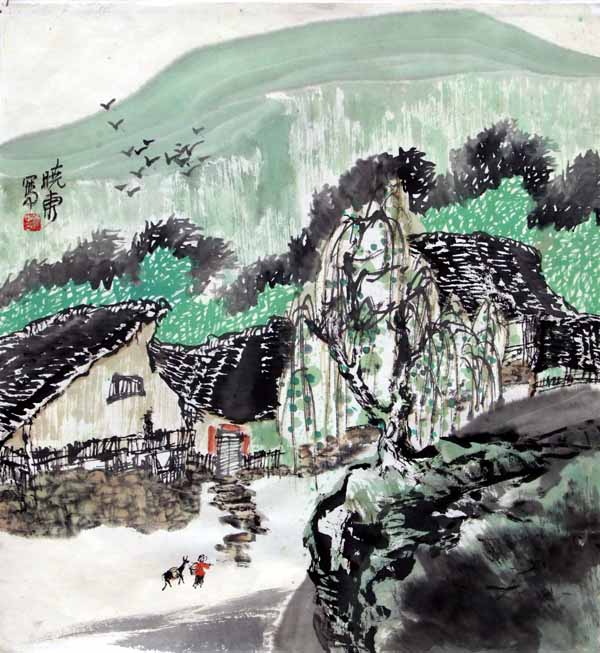 吴晓东先生作品欣赏-牧归 1998年 生宣 50cm×50cm