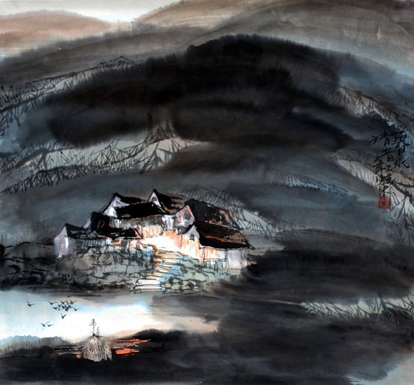 吴晓东先生作品欣赏-暮水清音 1996年 生宣 50cm×50cm