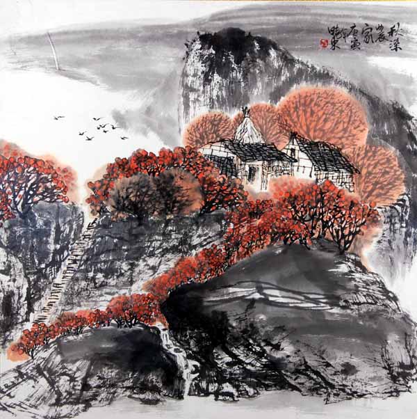 吴晓东先生作品欣赏-秋染农家 1999年 68cm×68cm