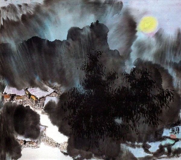 吴晓东先生作品欣赏-月色朦朦 1996年 生宣 50cm×50cm
