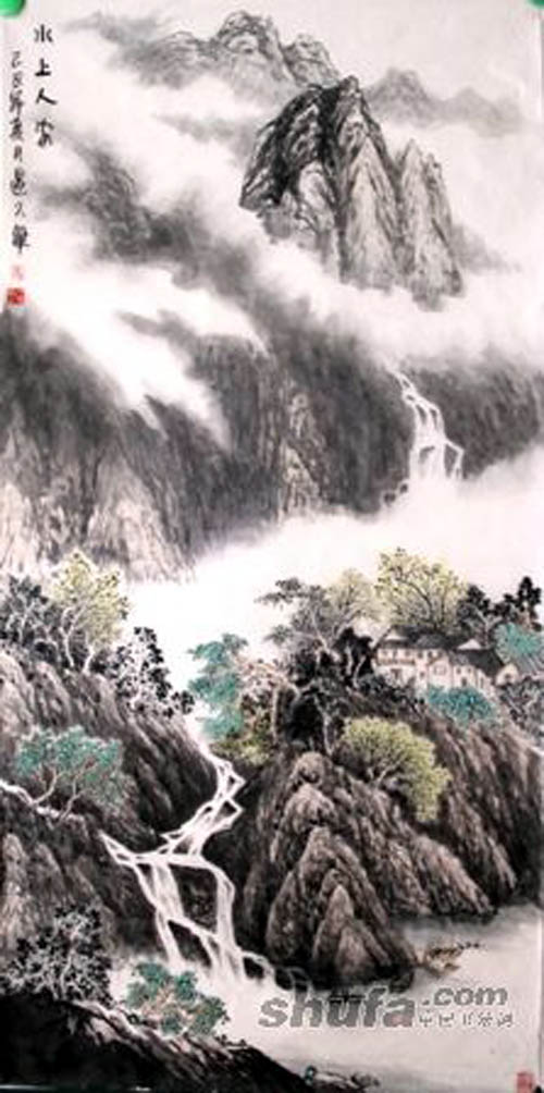 画家边久华作品-水上人家