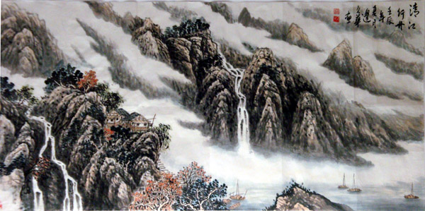 画家边久华作品-清江行舟