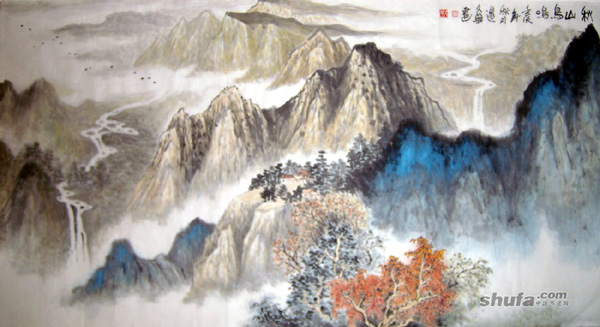 画家边久华作品-秋山鸟鸣