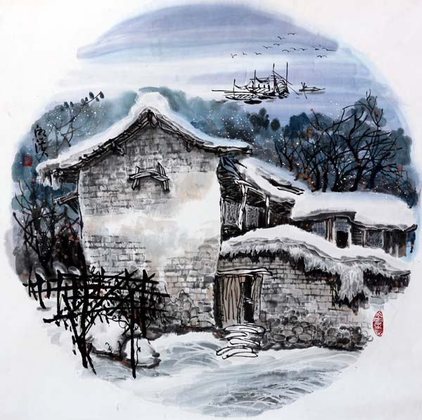邹湘溪先生作品赏析- 江南雪韵 68x68cm 2008年