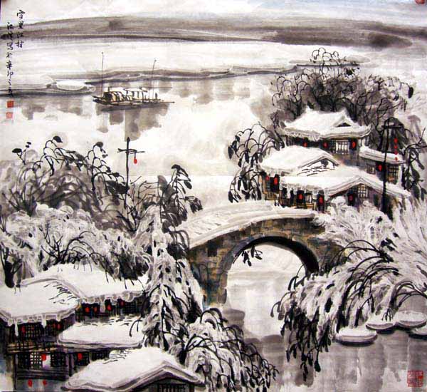 邹湘溪先生作品赏析- 雪里江村 68x68cm 2010年