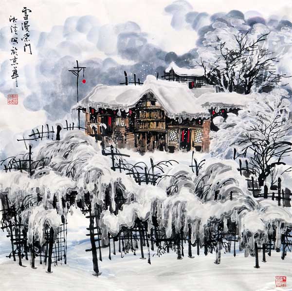 邹湘溪先生作品赏析- 雪漫柴门68x68cm 2010年