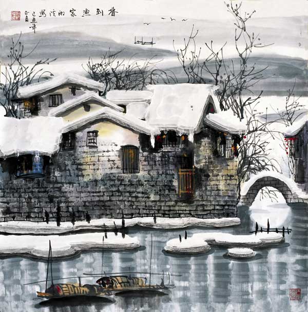 邹湘溪先生作品赏析-春到渔家 68×68 2010年