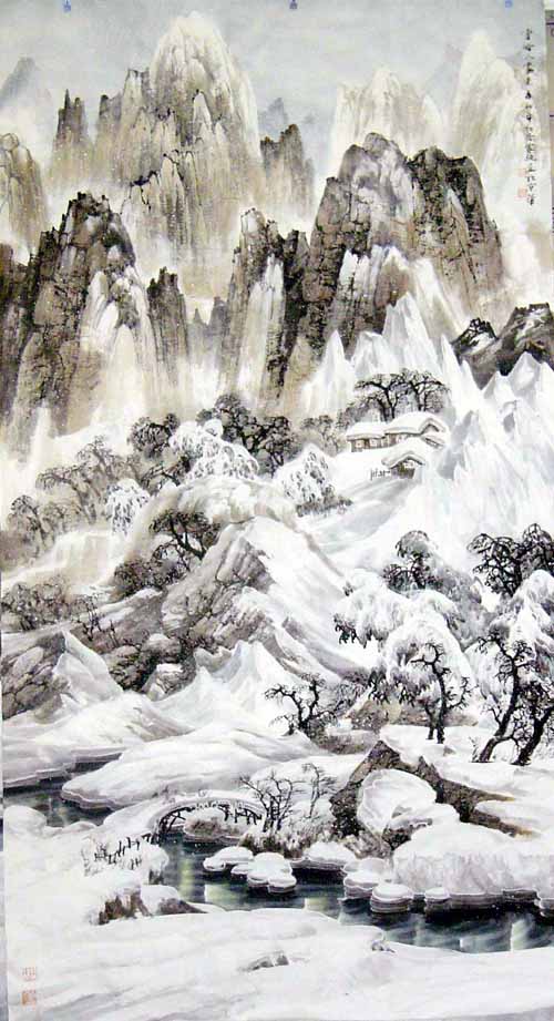 张家纯先生作品赏析- 雪岭人家 176X96 2012年