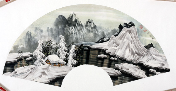 张家纯先生作品赏析-雪岭寒屋 2008年 92x33