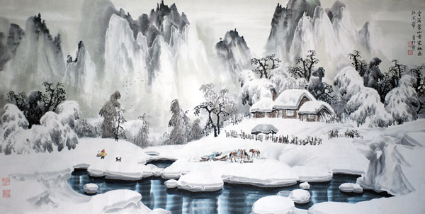 张家纯先生作品赏析-雪满苍山图 68x138 2010年