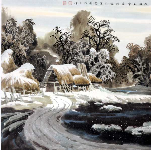 张家纯先生作品赏析-秋林初雪 68x68 2008年