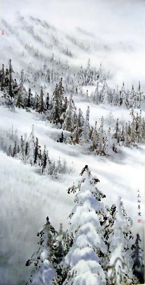 画家吴梦迪作品赏析-《雪山丽人》(138cmX68cm)2012年秋作