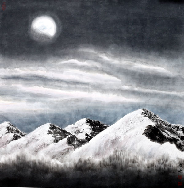 画家吴梦迪作品赏析-雪山月色68x68