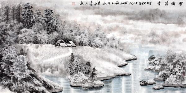 画家吴梦迪作品赏析-雪霁清音 68×136cm 2009年