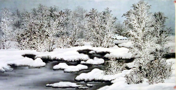 画家吴梦迪作品赏析-《瑞雪送福》(68cmX138cm)2013年春作