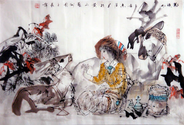 于志学先生作品赏析-鄂族少年 2012年 68cm×100cm