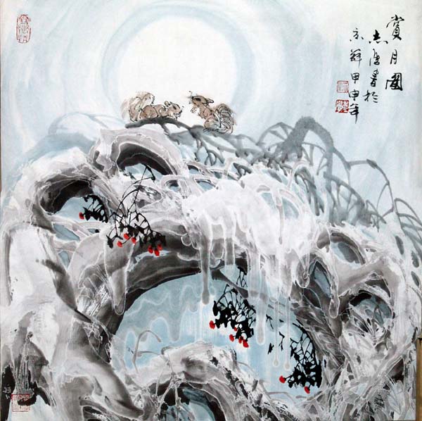 于志学先生作品赏析-赏月图 2004年 68x68
