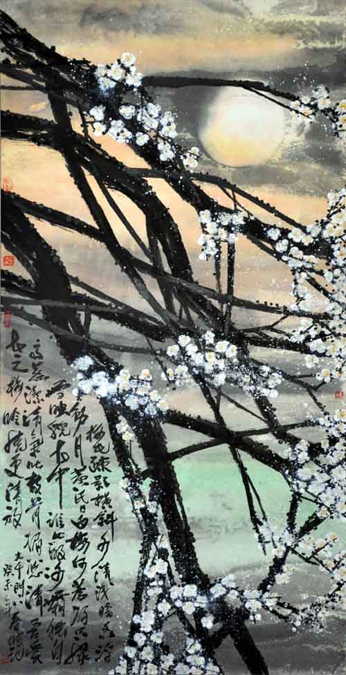 史春坡先生作品欣赏-梅花疏影横斜多立轴癸末年180x84