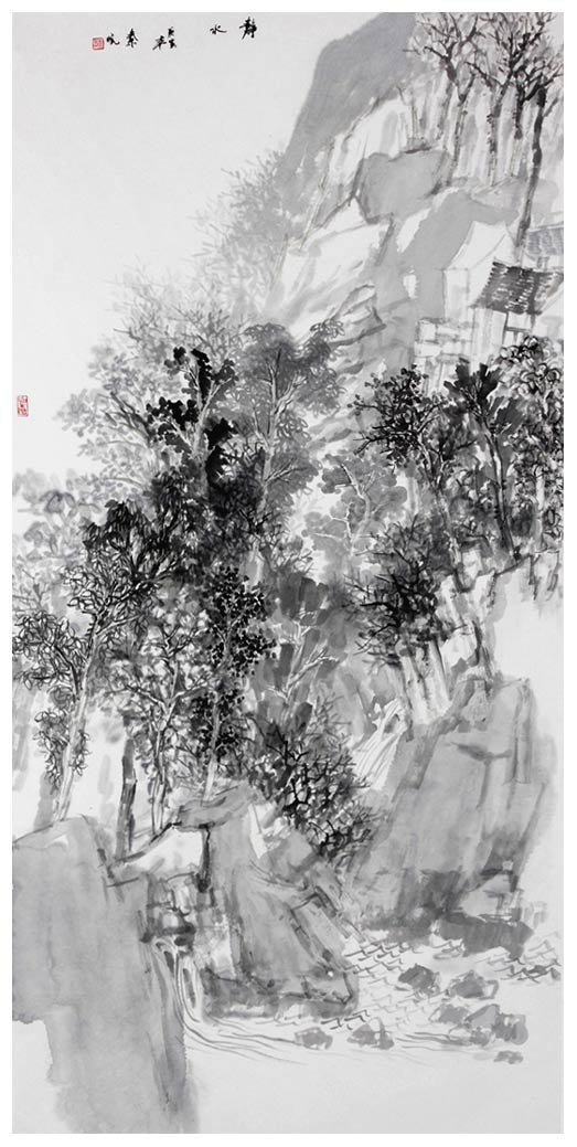鲁迅美术学院中国画系讲师秦悦-静水  67×136cm.jpg