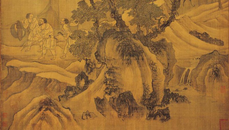 中国山水画历史名作赏析-元 唐棣《霜浦归渔图》(局部)