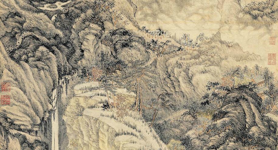 中国山水画历史名作赏析-明 沈周《庐山高》(局部)