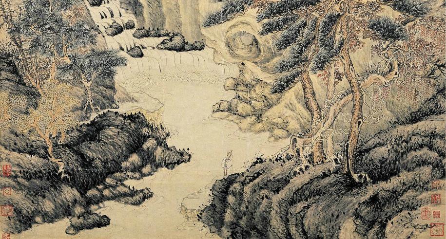 中国山水画历史名作赏析-明 沈周《庐山高》(局部)
