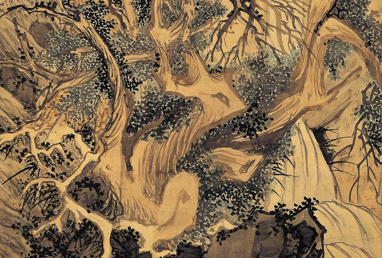 中国山水画历史名作赏析-明 文徵明《古木寒泉》(局部大图)