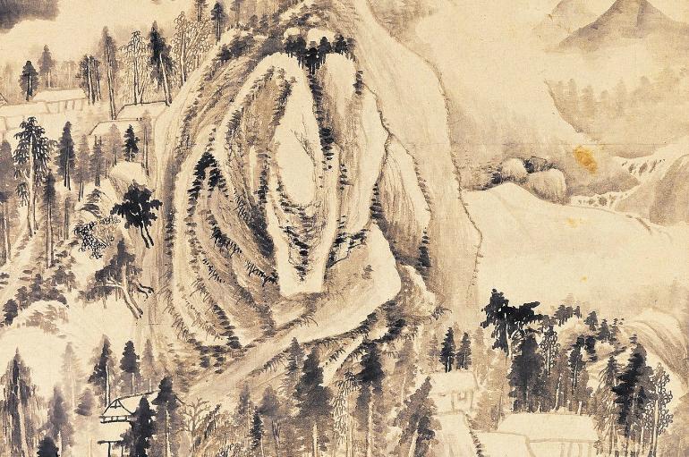 中国山水画历史名作赏析-明 董其昌《夏木垂荫》(局部大图)