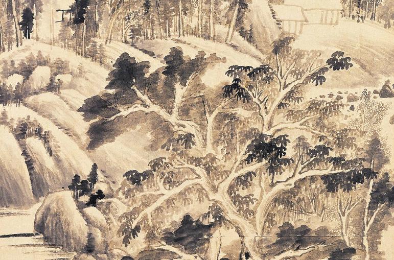 中国山水画历史名作赏析-明 董其昌《夏木垂荫》(局部大图)