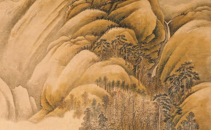 中国山水画历史名作赏析-清 王时敏《仿王维江山雪霁》(大图局部)